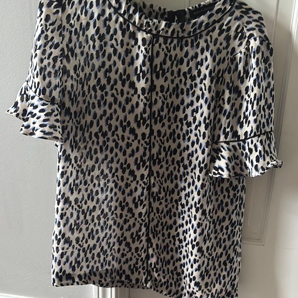 Banana Republic Black and Cream Ruffled Blouse